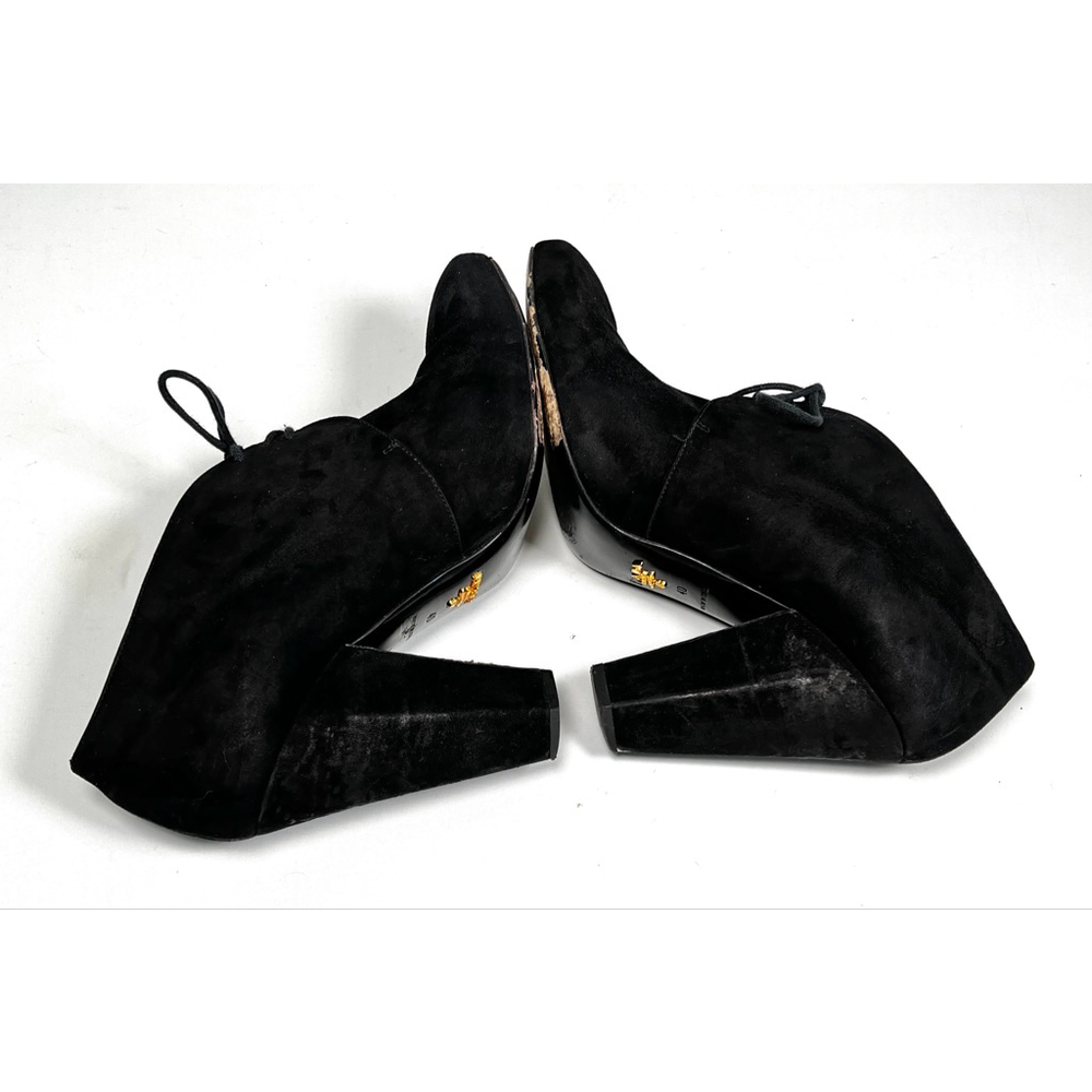 Prada Womsns Boots Black Suede Pointed Toe Lace-Up Ankle Boots Botie US 40 - Picture 7 of 9